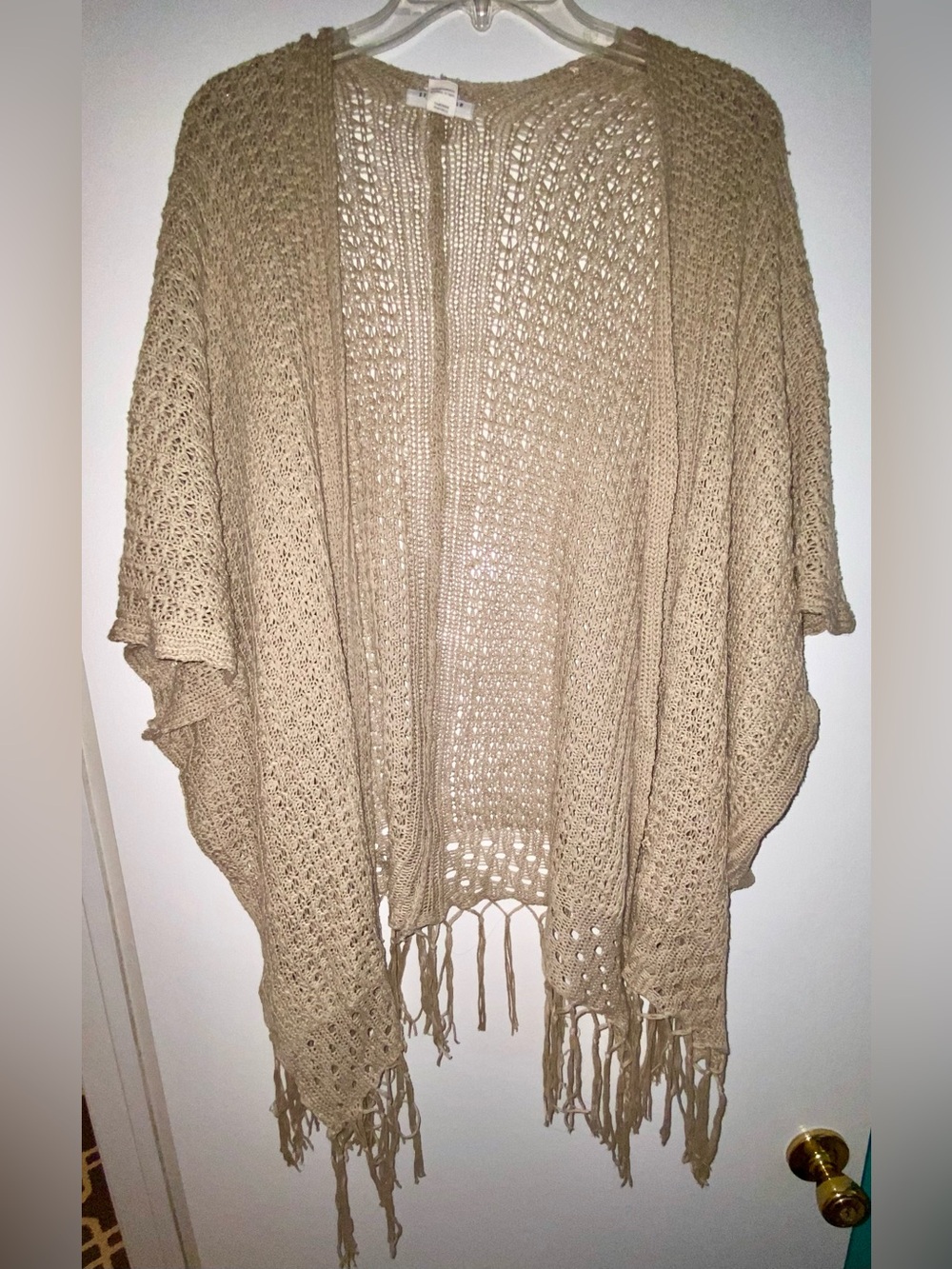 Streetwear Society Beige Crochet Fringe Poncho Cardigan